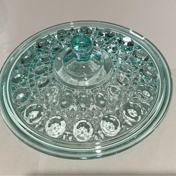 Indiana Glass Windsor Teal “Button and Cane” Covered Candy Dish - Picture 4 of 4